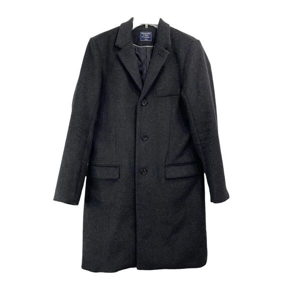Abercrombie‎ & Fitch wool blend notch collar midi pea coat Sz S grey - Picture 1 of 8